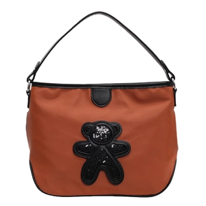 Sac de voyage léger bordeaux avec motif ours en paillettes et poignées en cuir noir