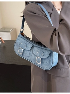 Damen Retro Achseltasche Baguette-Tasche Doppelter Vordertasche Metallschnalle PU Leder Denim Schultertasche Y2K Lässig Handtasche