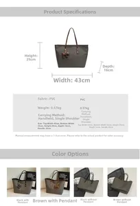 Detailed size chart of houndstooth PVC tote bag with dimensions and strap height