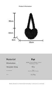 Dimensions détaillées du sac en fausse fourrure en forme de cœur avec spécifications