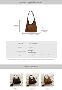Detailed size dimensions and material specs for the retro faux suede trapezoid shoulder bag