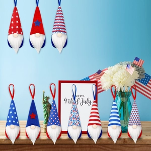 Set of 10 July 4th patriotic gnomes with stars and stripes hanging on festive decor
