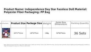 Detailed size specifications for Independence Day gnome doll with 26x17x11cm dimensions