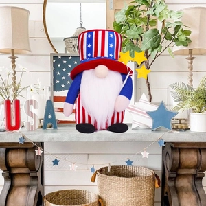 Patriotic 4th of July Independence Day gnome with red white and blue stars and stripes