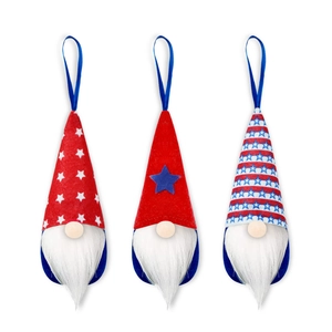 Three-piece American Independence Day gnome set with stars, stripes, and felt textures