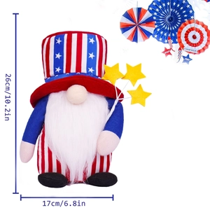 Patriotic USA Independence Day gnome with stars and stripes hat, 26cm tall festive decor