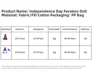 Detailed size specifications for American Independence Day patriotic gnome doll ornaments