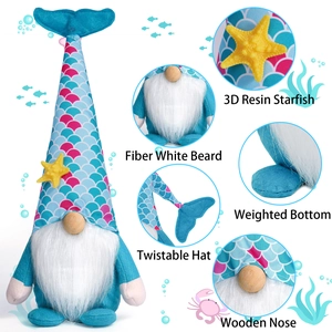 Gnomo sirena di peluche con cappello a scaglie e stella marina per decorazioni marine