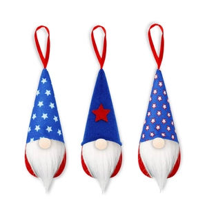Set of three patriotic American Independence Day gnomes with stars and stripes hanging strings