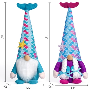 Coppia di gnomi sirena estivi in peluche con cappelli a stella marina e code di pesce da 15 pollici
