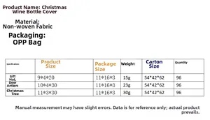 Detaillierte Größentabelle für Weihnachts-Weinflaschenhüllen in verschiedenen Designs