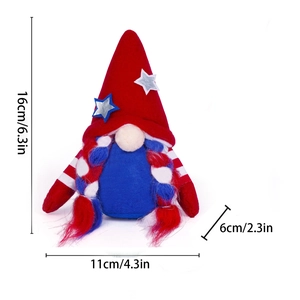 Detailed dimensions of patriotic gnome plush with American flag colors and stars