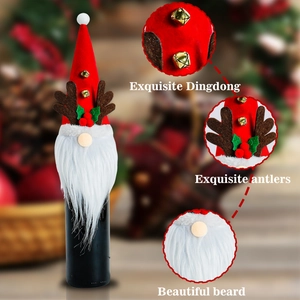 Weihnachts-Zwerg-Weinflaschenhülle mit rotem Elchgeweih-Hut und langem weißem Bart
