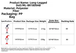 Detailed material specification of long-legged plush gnome with polyester fabric and PP bag