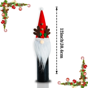12 Zoll Weihnachts-Gnom-Flaschenhülle mit roter Strickmütze, Rentiergeweih und weißem Bart