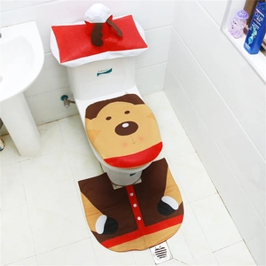 Set de baño de Navidad de 3 piezas con reno, funda de inodoro, alfombra y tapa de tanque