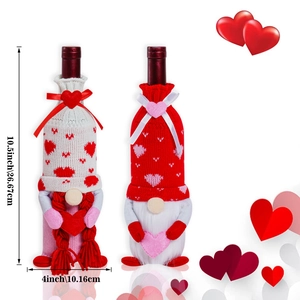 Detail view of gnome wine bottle covers with dimensions 10.5 inches for Valentine's Day