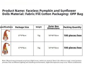 Size and material details for the Pumpkin Sunflower Gnome Doll autumn home decoration