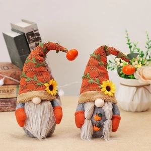 Thanksgiving Fall Gnome Plush Decoration Sunflower Pumpkin Knitting Fabric Felt Faceless Doll Harvest Festival Swedish Tomte For Home Autumn Table Decor