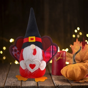 Gnomo di peluche per il Ringraziamento a forma di tacchino con cappello e cuore