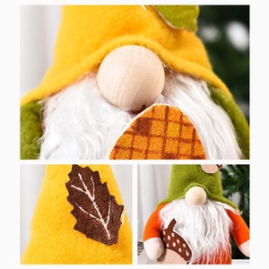 Fall Harvest Gnomes set with maple leaf and acorn decorations for Thanksgiving home decor