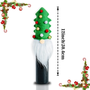 Weihnachtswichtel Weinflaschenhülle mit 12 Zoll hohem grünem Baumhut und weißem Bart