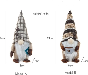 Detail view of coffee gnome ornaments with dimensions 23x8x7cm and weight of 85g