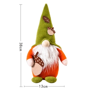 38cm Autumn Harvest Gnome plush with green leaf hat and orange body for Thanksgiving decor