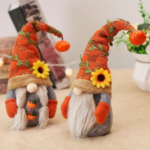 Set of two Thanksgiving harvest gnomes with sunflowers and pumpkins fall decor