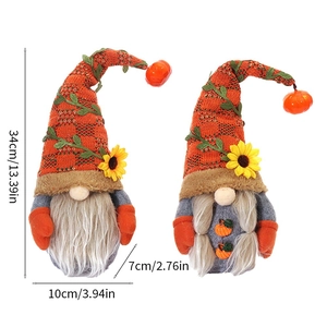 Harvest gnome plush decor with sunflower hats and pumpkins, set of two autumn dolls