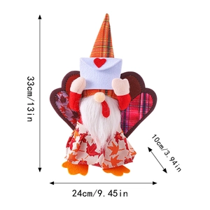 Gnomo di peluche del Ringraziamento con motivo a foglie d'acero e altezza di 33 cm