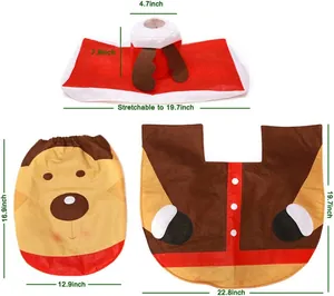Tabla de tallas detallada para el juego de funda de inodoro y alfombra de reno navideño