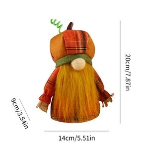 Harvest gnome with pumpkin hat and yellow beard, Thanksgiving decor, 20cm height