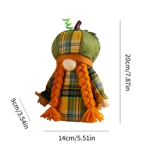 Fall Thanksgiving gnome plush doll with pumpkin hat and braids in 20cm height specification