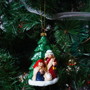 Adorno navideño del pesebre con María y José para el árbol de Navidad, estilo artesanal