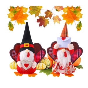 Gnomo di Tacchino del Ringraziamento Peluche Decorazione da Tavolo Raccolto Autunnale Foglia d'Acero Cappello a Quadri Gnomo per Festa a Casa