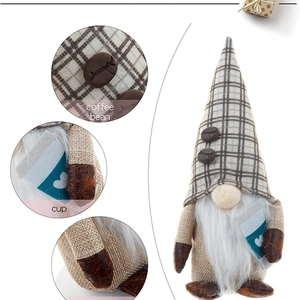 Rudolph coffee gnome plush with coffee bean hat and green cup for home decoration