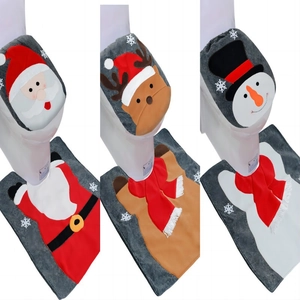 Christmas Toilet Seat Cover And Bath Mat Polyester Cartoon Santa Snowman Reindeer Pattern Bathroom Decoration Festive Home Ornament