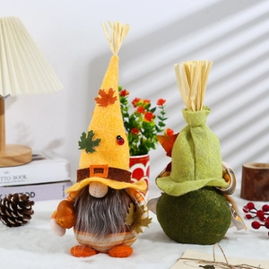Autumn harvest gnomes plush set with maple leaves and pumpkins for Thanksgiving decor