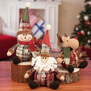 Plaid Christmas Plush Ornaments Santa Snowman Reindeer Figurine With Wood Buttons Hanging Decoration For Christmas Tree Home Party Decor