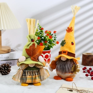 Fall Harvest Gnome Faceless Doll Plush Thanksgiving Decoration Maple Leaf Plaid Swedish Tomte Home Ornament Autumn Gift