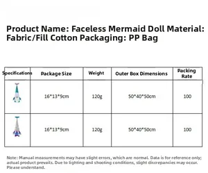 Size chart for mermaid gnomes showing dimensions and weight for summer decor items