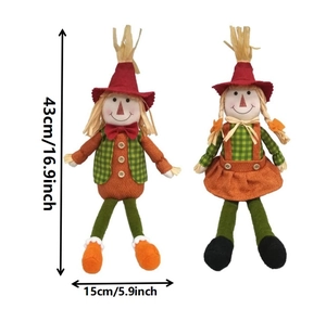 Detailed size chart showing 43cm height for sitting Thanksgiving scarecrow figurines