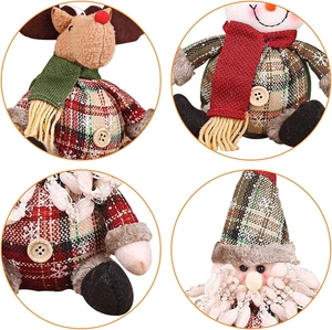 Christmas plush dolls set featuring plaid reindeer and snowman with snowflake embroidery