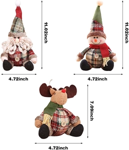 Detailed size chart showing height and width of Christmas plush doll ornaments