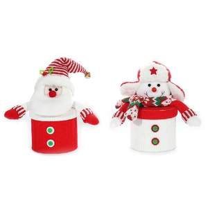 Christmas Santa and Snowman knitted candy jars for holiday gifts and apple storage