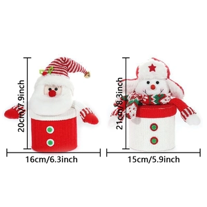 Christmas candy jars set with Santa and Snowman knit designs and size measurements