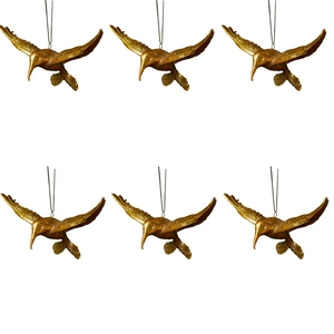 Set of 6 gold hummingbird hanging ornaments with detailed wings for Christmas decoration