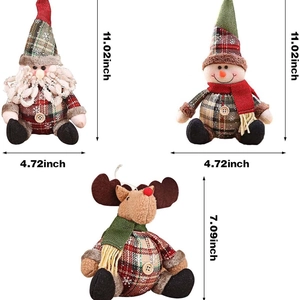 Three-piece Christmas plush set featuring Santa, Snowman and Reindeer in red plaid