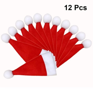 Set of 12 mini red and white Christmas hats for wine bottles and cutlery decoration